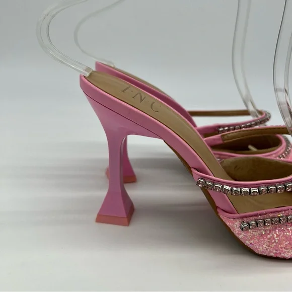 INC International Concepts Gylana Pink Glitter Mule Heels/Rhinestone Straps - Picture 7 of 15